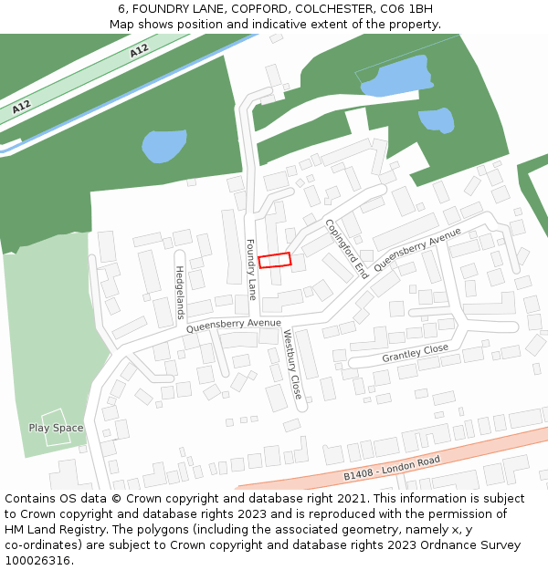 6, FOUNDRY LANE, COPFORD, COLCHESTER, CO6 1BH: Location map and indicative extent of plot