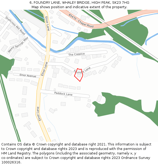 6, FOUNDRY LANE, WHALEY BRIDGE, HIGH PEAK, SK23 7HG: Location map and indicative extent of plot