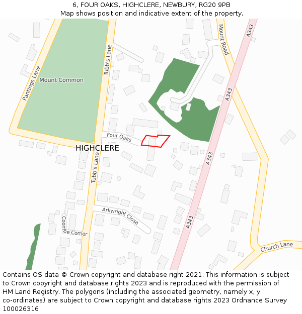 6, FOUR OAKS, HIGHCLERE, NEWBURY, RG20 9PB: Location map and indicative extent of plot