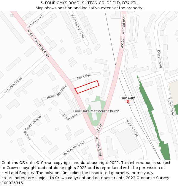 6, FOUR OAKS ROAD, SUTTON COLDFIELD, B74 2TH: Location map and indicative extent of plot