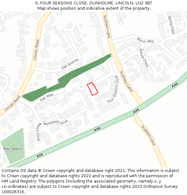 6, FOUR SEASONS CLOSE, DUNHOLME, LINCOLN, LN2 3BT: Location map and indicative extent of plot