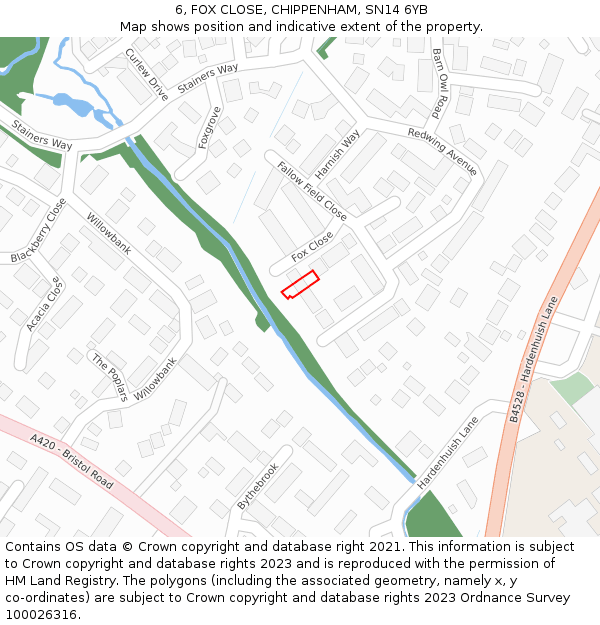 6, FOX CLOSE, CHIPPENHAM, SN14 6YB: Location map and indicative extent of plot