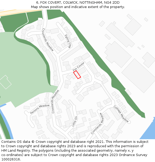 6, FOX COVERT, COLWICK, NOTTINGHAM, NG4 2DD: Location map and indicative extent of plot