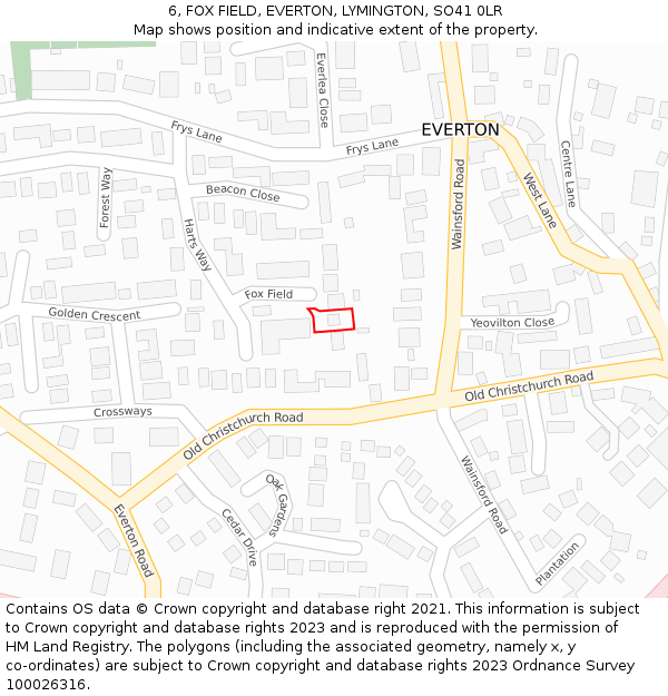 6, FOX FIELD, EVERTON, LYMINGTON, SO41 0LR: Location map and indicative extent of plot