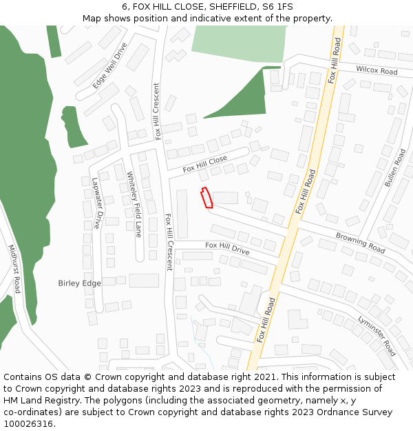 6, FOX HILL CLOSE, SHEFFIELD, S6 1FS: Location map and indicative extent of plot