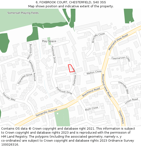 6, FOXBROOK COURT, CHESTERFIELD, S40 3SS: Location map and indicative extent of plot