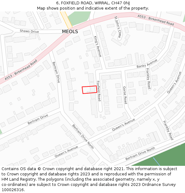 6, FOXFIELD ROAD, WIRRAL, CH47 0NJ: Location map and indicative extent of plot