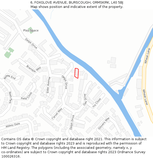 6, FOXGLOVE AVENUE, BURSCOUGH, ORMSKIRK, L40 5BJ: Location map and indicative extent of plot