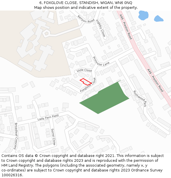 6, FOXGLOVE CLOSE, STANDISH, WIGAN, WN6 0NQ: Location map and indicative extent of plot