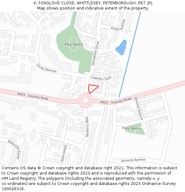 6, FOXGLOVE CLOSE, WHITTLESEY, PETERBOROUGH, PE7 2FJ: Location map and indicative extent of plot