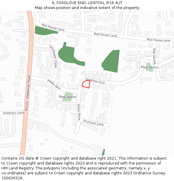 6, FOXGLOVE END, LEISTON, IP16 4UT: Location map and indicative extent of plot