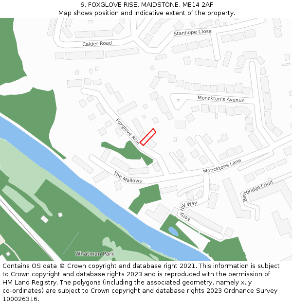 6, FOXGLOVE RISE, MAIDSTONE, ME14 2AF: Location map and indicative extent of plot