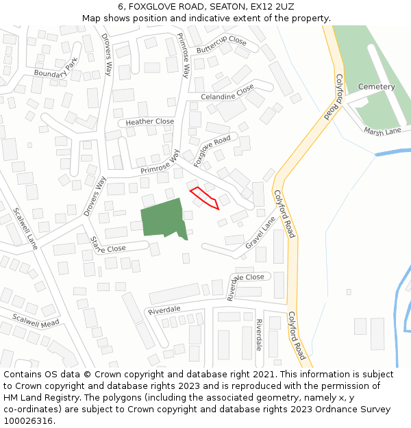 6, FOXGLOVE ROAD, SEATON, EX12 2UZ: Location map and indicative extent of plot