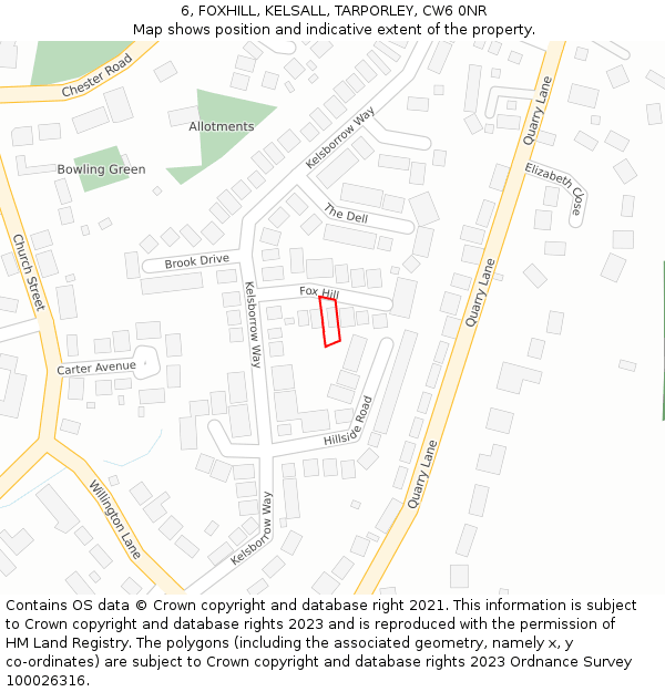 6, FOXHILL, KELSALL, TARPORLEY, CW6 0NR: Location map and indicative extent of plot
