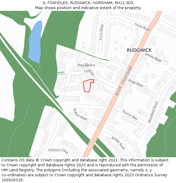 6, FOXHOLES, RUDGWICK, HORSHAM, RH12 3DX: Location map and indicative extent of plot