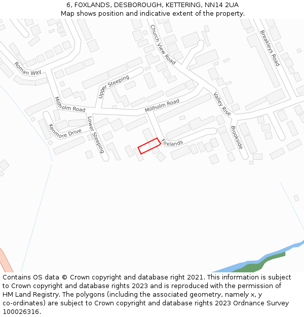 6, FOXLANDS, DESBOROUGH, KETTERING, NN14 2UA: Location map and indicative extent of plot