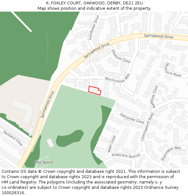 6, FOXLEY COURT, OAKWOOD, DERBY, DE21 2EU: Location map and indicative extent of plot