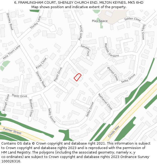 6, FRAMLINGHAM COURT, SHENLEY CHURCH END, MILTON KEYNES, MK5 6HD: Location map and indicative extent of plot