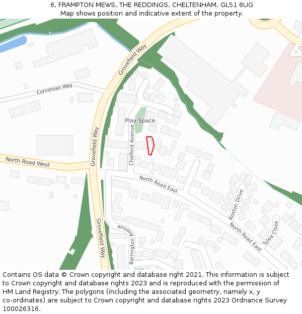 6, FRAMPTON MEWS, THE REDDINGS, CHELTENHAM, GL51 6UG: Location map and indicative extent of plot