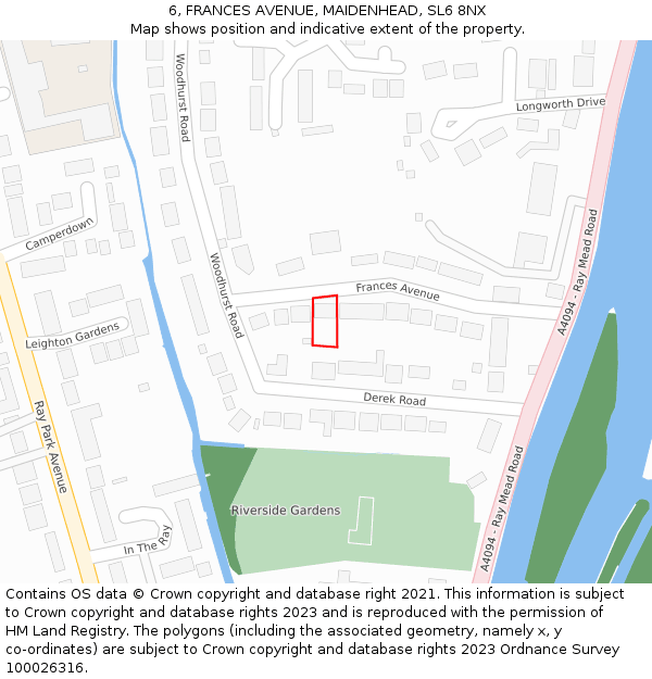 6, FRANCES AVENUE, MAIDENHEAD, SL6 8NX: Location map and indicative extent of plot