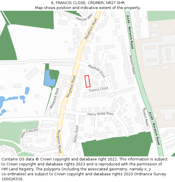 6, FRANCIS CLOSE, CROMER, NR27 0HR: Location map and indicative extent of plot