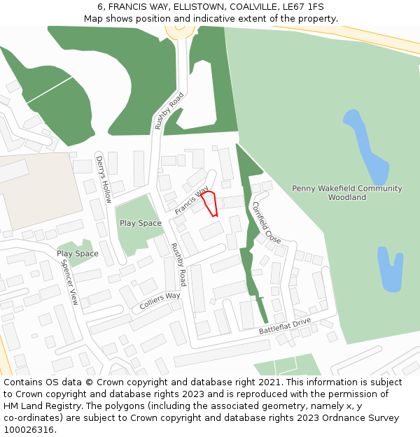 6, FRANCIS WAY, ELLISTOWN, COALVILLE, LE67 1FS: Location map and indicative extent of plot