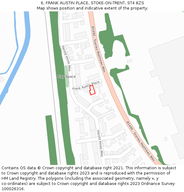 6, FRANK AUSTIN PLACE, STOKE-ON-TRENT, ST4 8ZS: Location map and indicative extent of plot