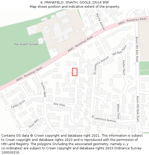 6, FRANKFIELD, SNAITH, GOOLE, DN14 9NP: Location map and indicative extent of plot