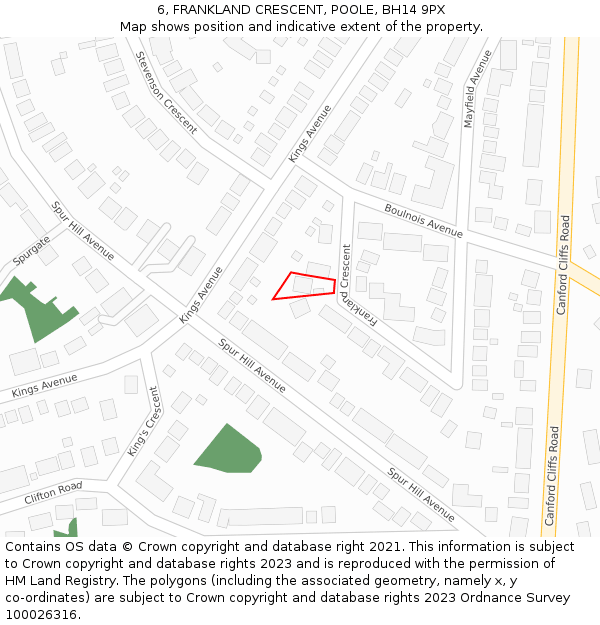 6, FRANKLAND CRESCENT, POOLE, BH14 9PX: Location map and indicative extent of plot