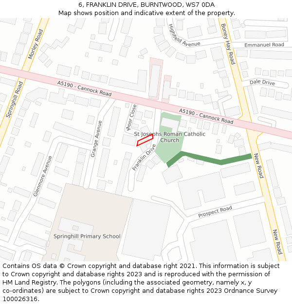 6, FRANKLIN DRIVE, BURNTWOOD, WS7 0DA: Location map and indicative extent of plot
