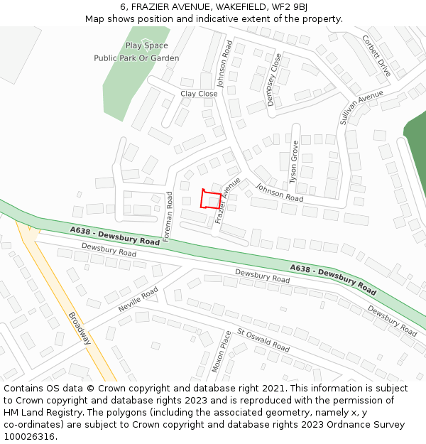 6, FRAZIER AVENUE, WAKEFIELD, WF2 9BJ: Location map and indicative extent of plot