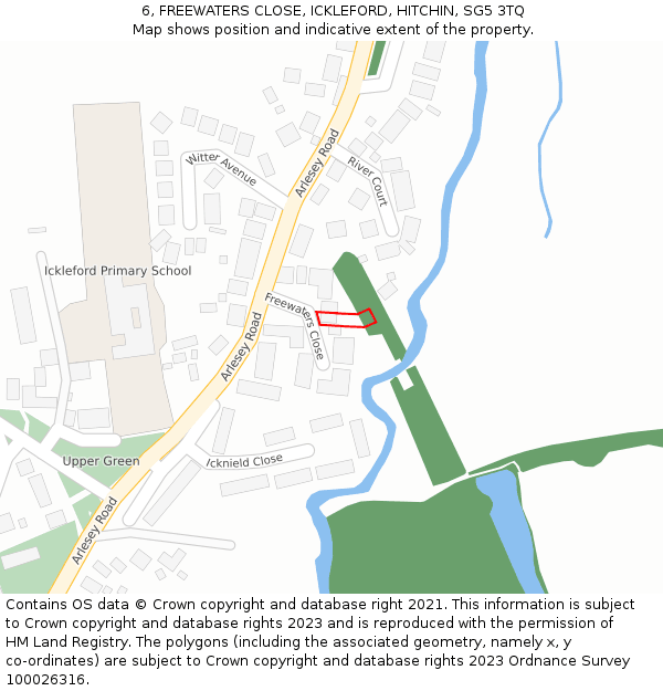 6, FREEWATERS CLOSE, ICKLEFORD, HITCHIN, SG5 3TQ: Location map and indicative extent of plot