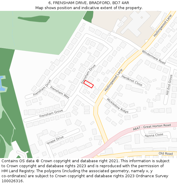 6, FRENSHAM DRIVE, BRADFORD, BD7 4AR: Location map and indicative extent of plot