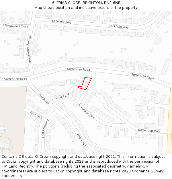 6, FRIAR CLOSE, BRIGHTON, BN1 6NR: Location map and indicative extent of plot