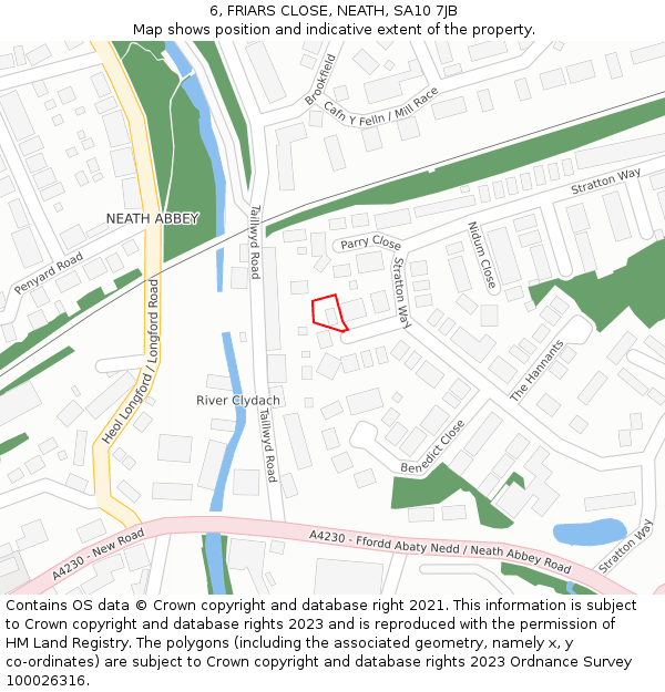 6, FRIARS CLOSE, NEATH, SA10 7JB: Location map and indicative extent of plot