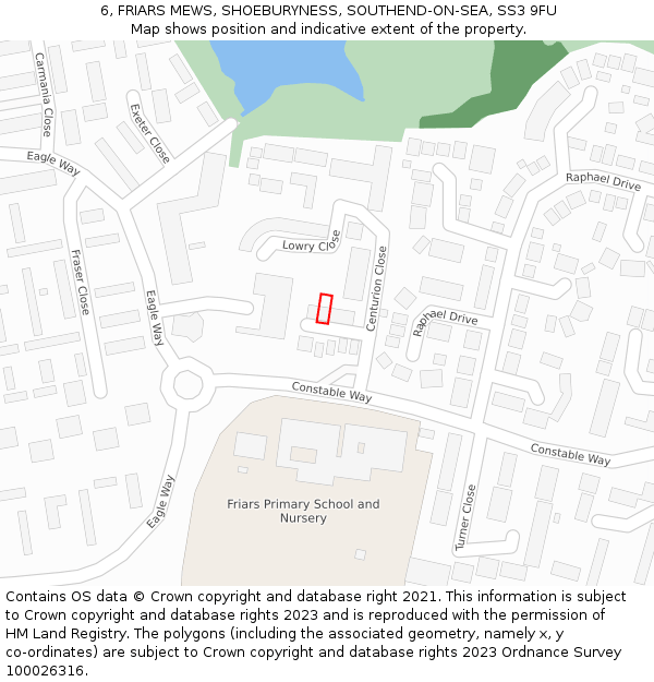6, FRIARS MEWS, SHOEBURYNESS, SOUTHEND-ON-SEA, SS3 9FU: Location map and indicative extent of plot