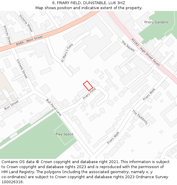 6, FRIARY FIELD, DUNSTABLE, LU6 3HZ: Location map and indicative extent of plot