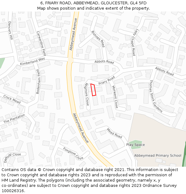 6, FRIARY ROAD, ABBEYMEAD, GLOUCESTER, GL4 5FD: Location map and indicative extent of plot