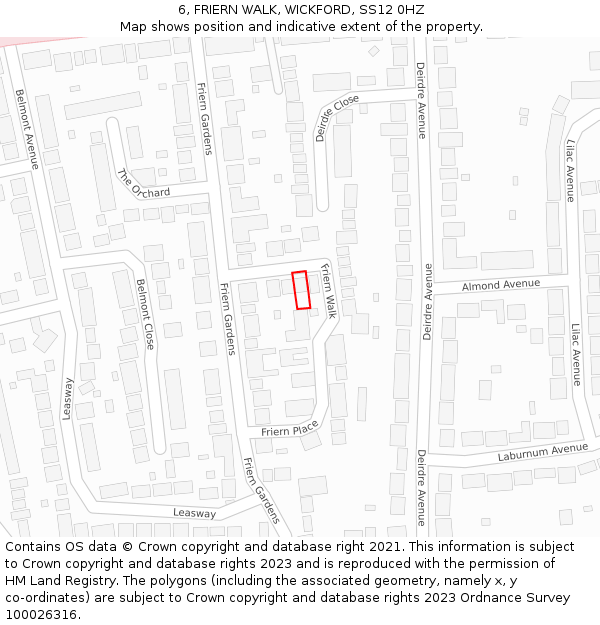 6, FRIERN WALK, WICKFORD, SS12 0HZ: Location map and indicative extent of plot