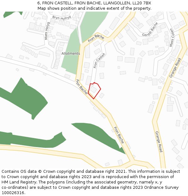 6, FRON CASTELL, FRON BACHE, LLANGOLLEN, LL20 7BX: Location map and indicative extent of plot