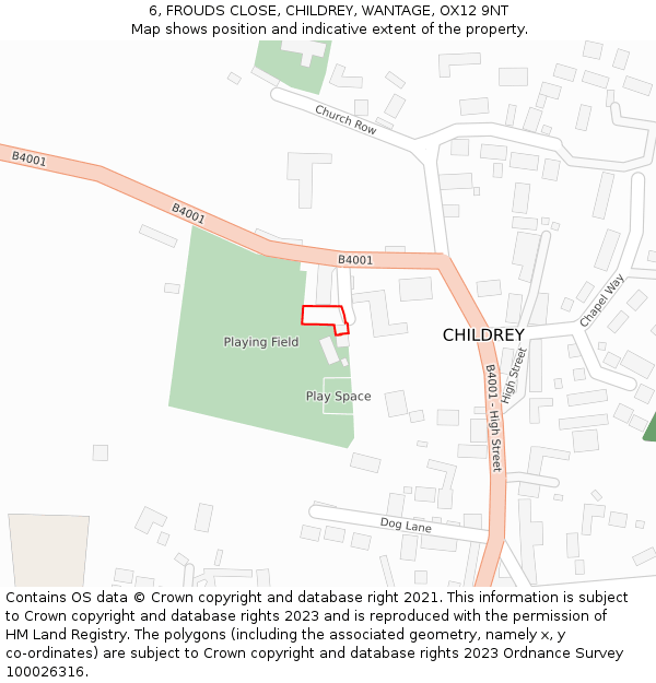 6, FROUDS CLOSE, CHILDREY, WANTAGE, OX12 9NT: Location map and indicative extent of plot