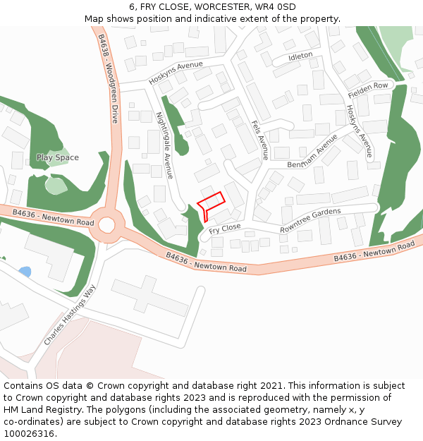 6, FRY CLOSE, WORCESTER, WR4 0SD: Location map and indicative extent of plot