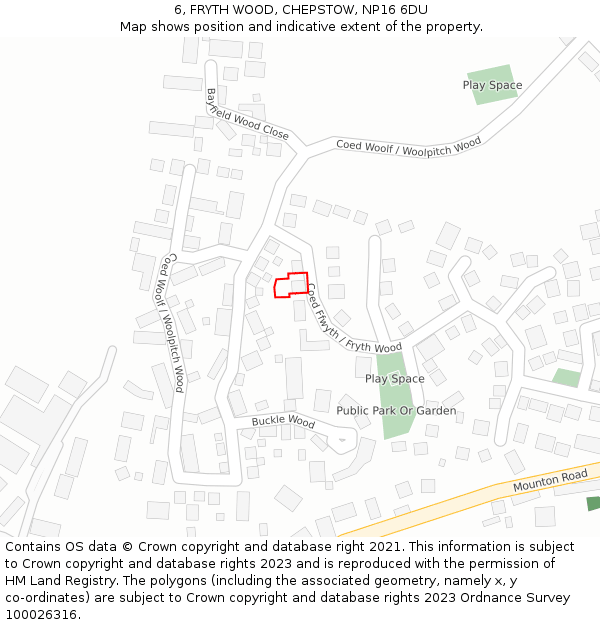 6, FRYTH WOOD, CHEPSTOW, NP16 6DU: Location map and indicative extent of plot