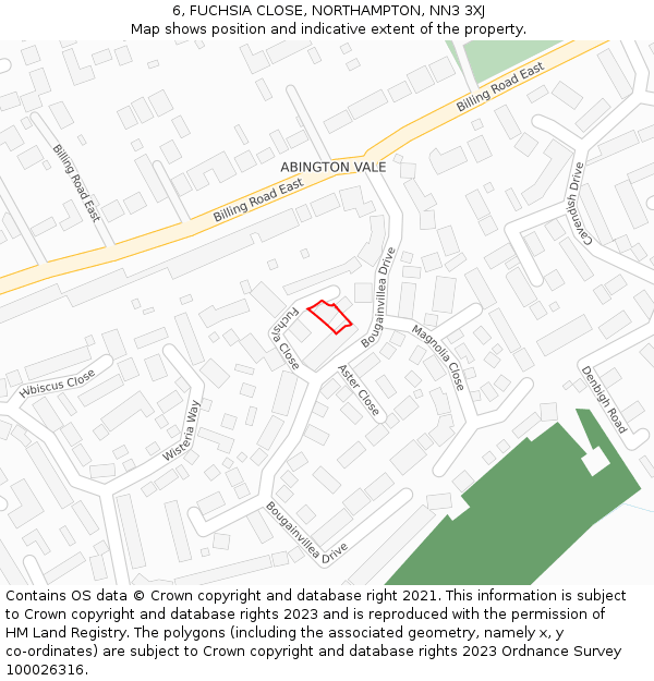 6, FUCHSIA CLOSE, NORTHAMPTON, NN3 3XJ: Location map and indicative extent of plot