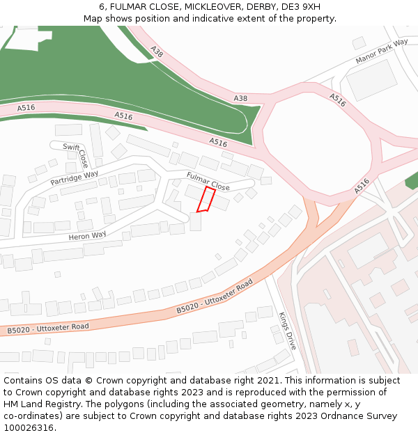 6, FULMAR CLOSE, MICKLEOVER, DERBY, DE3 9XH: Location map and indicative extent of plot