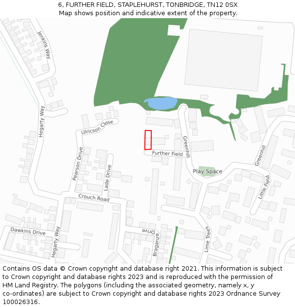 6, FURTHER FIELD, STAPLEHURST, TONBRIDGE, TN12 0SX: Location map and indicative extent of plot