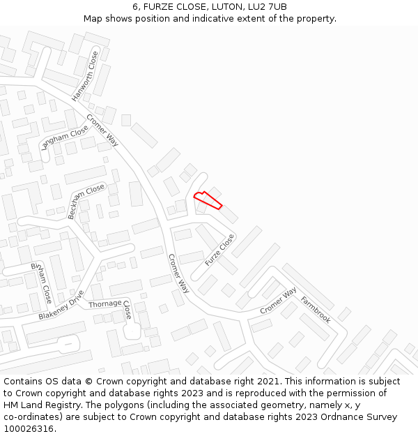 6, FURZE CLOSE, LUTON, LU2 7UB: Location map and indicative extent of plot