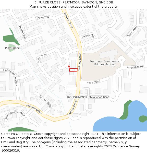 6, FURZE CLOSE, PEATMOOR, SWINDON, SN5 5DB: Location map and indicative extent of plot