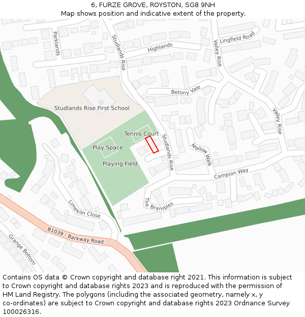 6, FURZE GROVE, ROYSTON, SG8 9NH: Location map and indicative extent of plot