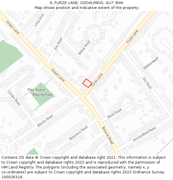 6, FURZE LANE, GODALMING, GU7 3NW: Location map and indicative extent of plot